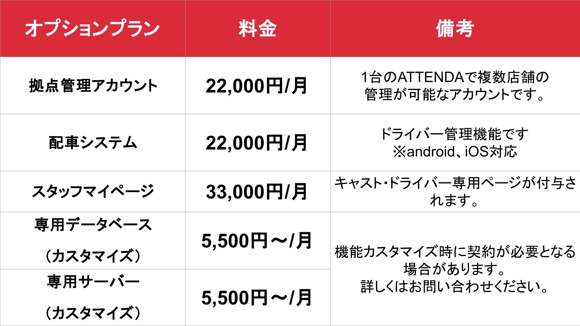 ATTENDA_オプション_料金表