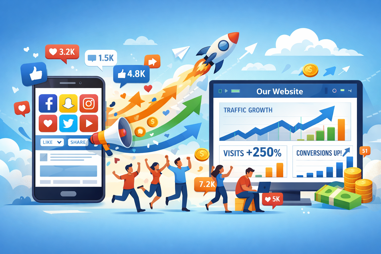 ウェブサイトへの集客成功イメージ画像