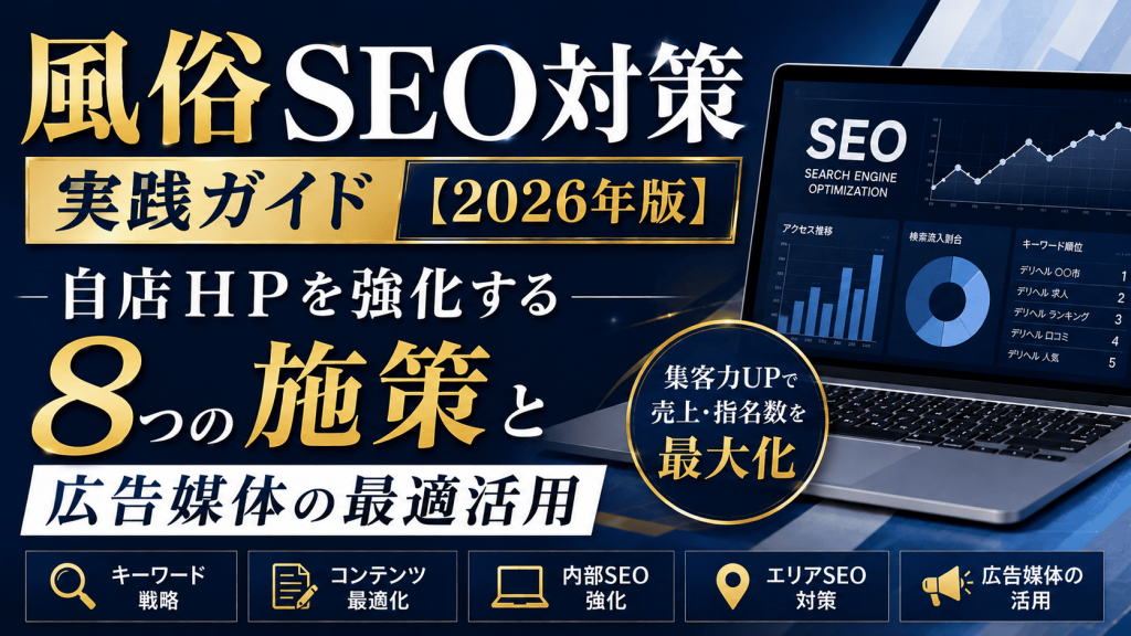 風俗SEO対策の実践ガイド【2026年版】｜自店HPを強化する8つの施策と広告媒体の最適活用のサムネイル画像