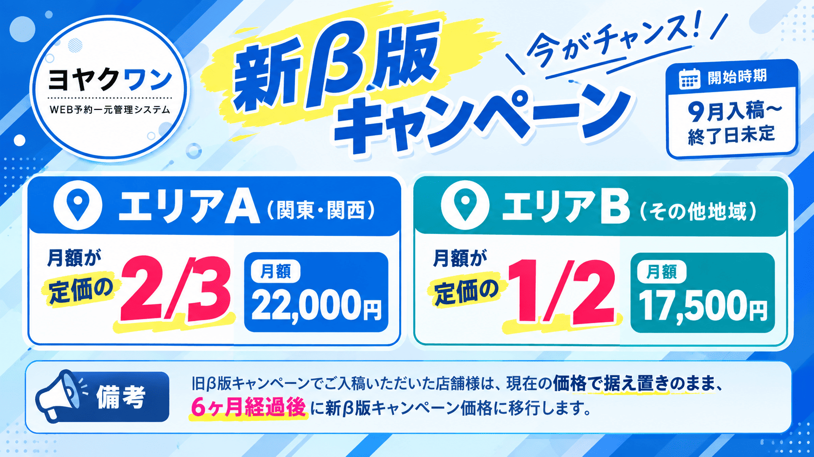ヨヤクワン 新β版キャンペーン